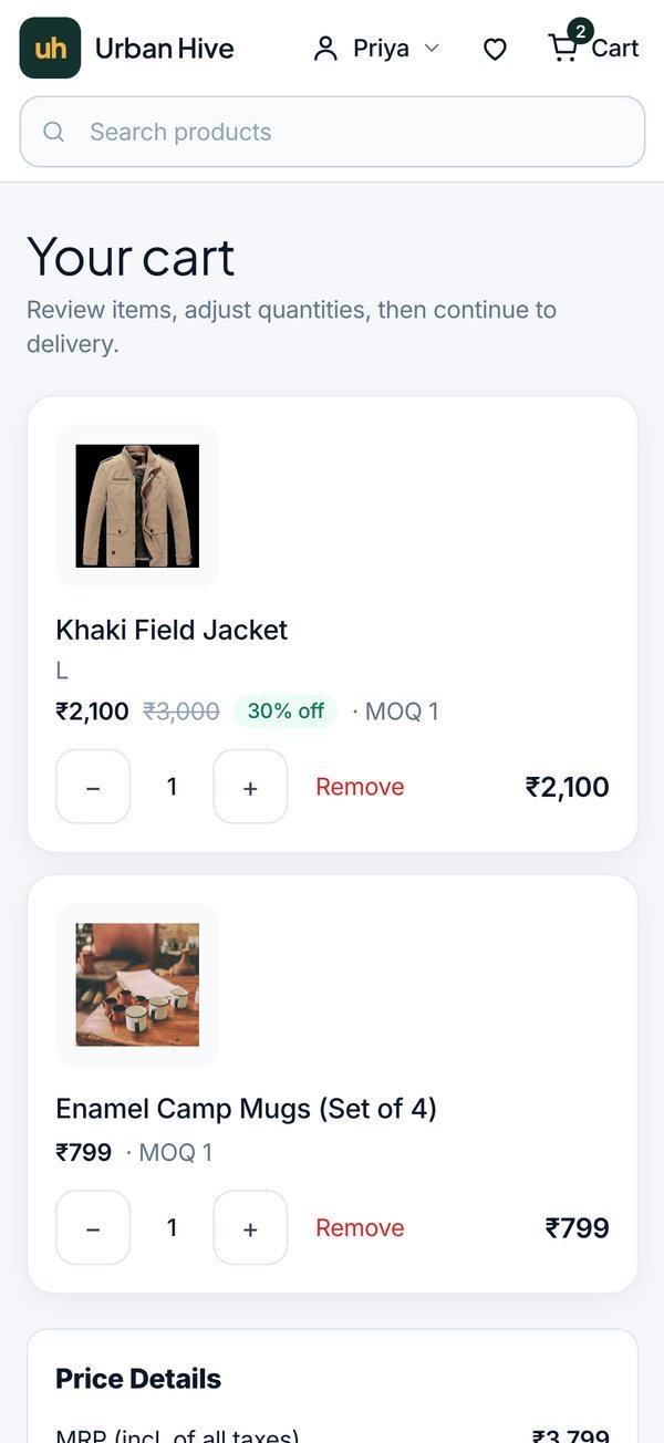 Cart on a phone with a jacket in size L and a set of mugs