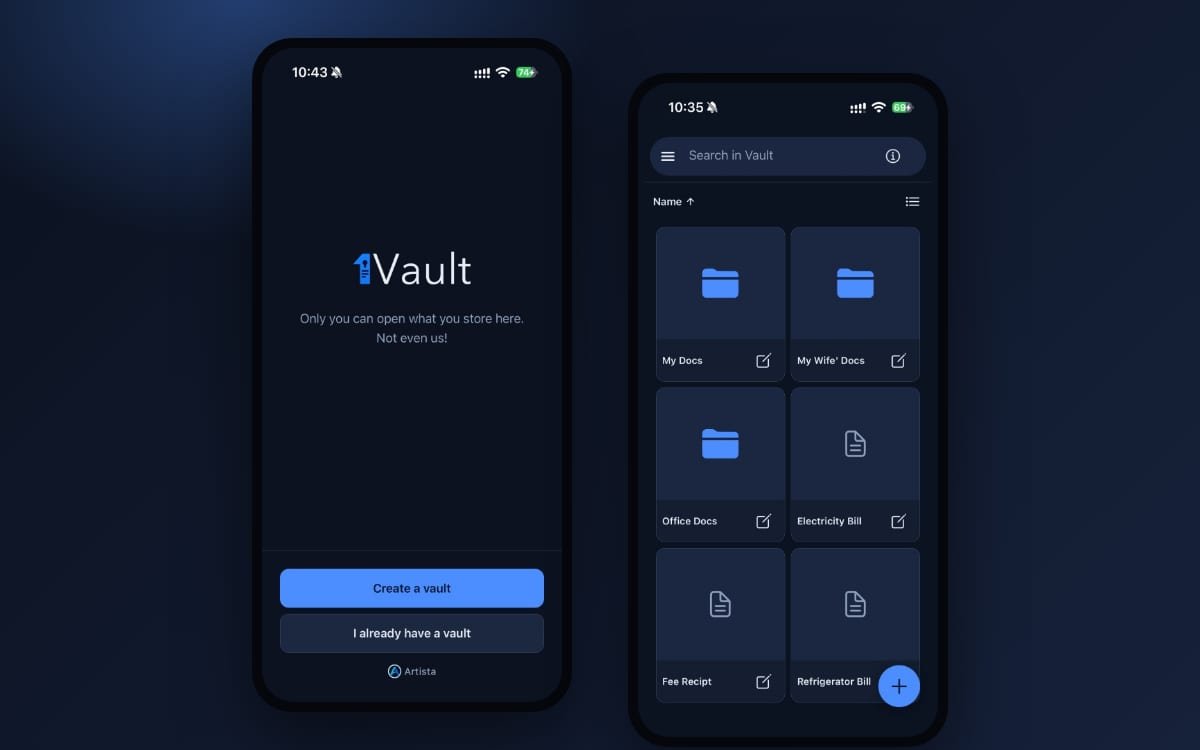 1Vault encrypted document vault app on iPhone
