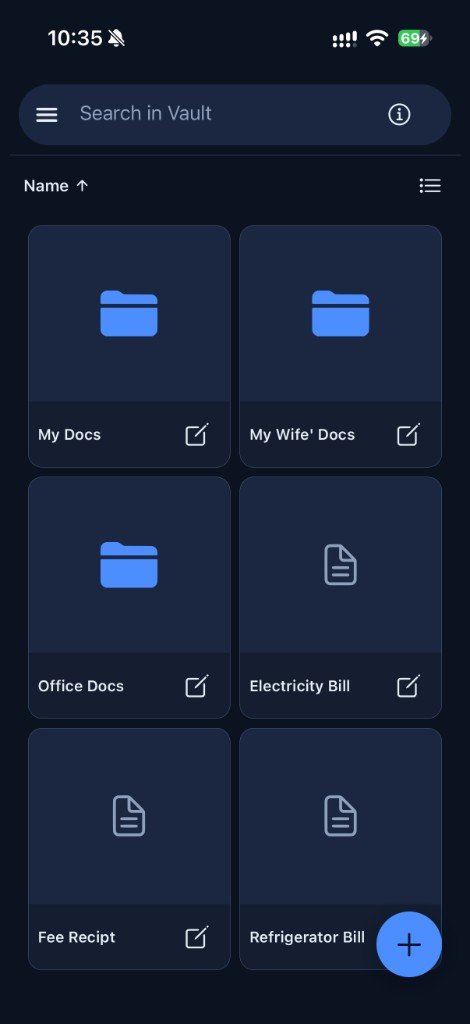 1Vault vault with folders for personal and office documents and saved bills